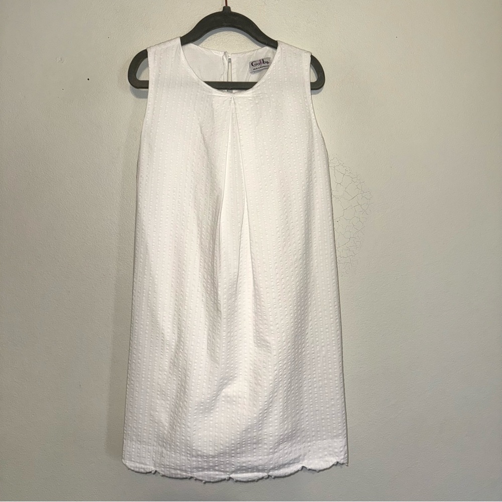 Gabby Shift Pleated White Seersucker Dress Large Bow Size 7 Party Church